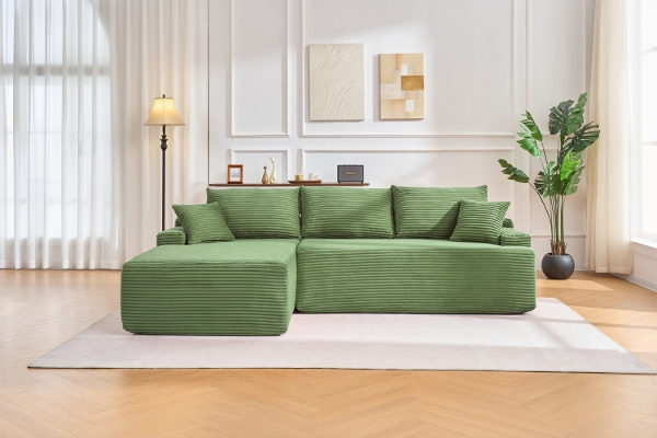 Picture of [FLOOR MODEL CLEARANCE] ASHFORD Fabric Sectional Compressed Sofa (Green) - Chaise Facing Left