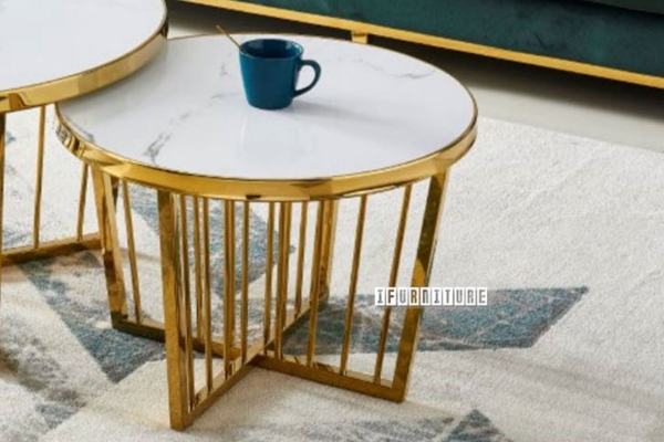 Picture of [FLOOR MODEL CLEARANCE] MONTROSE Marble Top with Golden Legs Side Table - D60