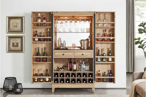 Picture of [FLOOR MODEL CLEARANCE] WALLACE Large Oak Wood Multifunctional Storage Bar Cabinet