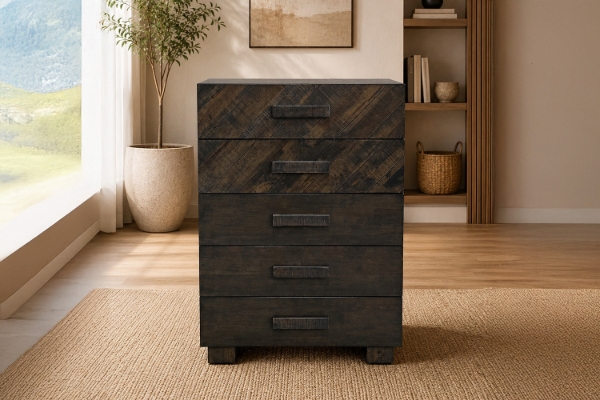 Picture of RIDHELINE Genuine Wood Veneer 5-Drawer Tallboy