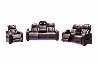 Picture of VOLT Air Leather Dual Motor Power Reclining Sofa Range (Brown) - 3RRC+2RRC+1R Sofa Set