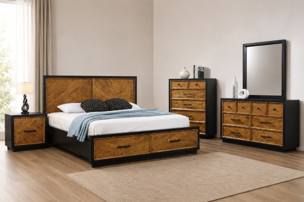 Picture of HERRINGBONE 4PC/5PC/6PC Genuine Wood Veneer Bedroom Combo in Queen/King Size