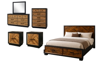 Picture of HERRINGBONE Genuine Wood Veneer Bedroom Combo - 6PC King Size