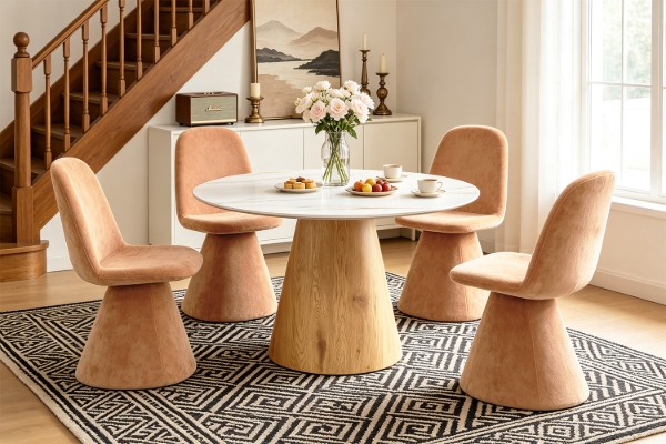 Picture of PHOENIX D110 5PC Ceramic Top Dining Table & 360° Swivel Chairs Set