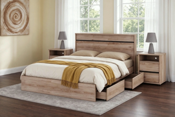 Picture of OAKFORD Bed Frame with Two Movable Storage Drawers in Queen/King Size