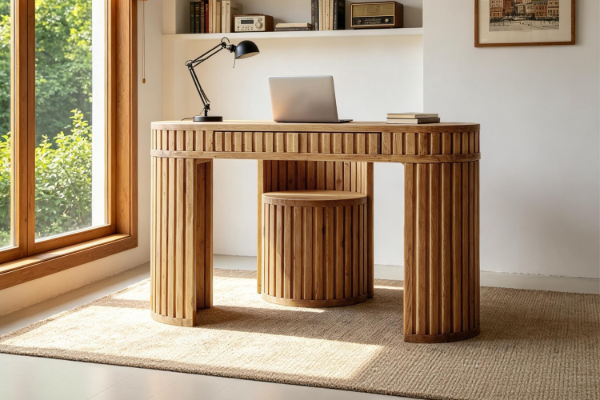 Picture of RILMOND 120 Reclaimed Pine Wood Desk and Barrel Stool Set