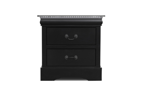 Picture of [FLOOR MODEL CLEARANCE]LOUIS 2-Drawer Hevea Wood Bedside Table with LED Lighting (Black)